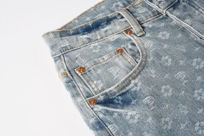 Purple Brand 1:1 quality version Light Acid Wash All Over P Logo Flower Jacquard Flare Jeans 29524719