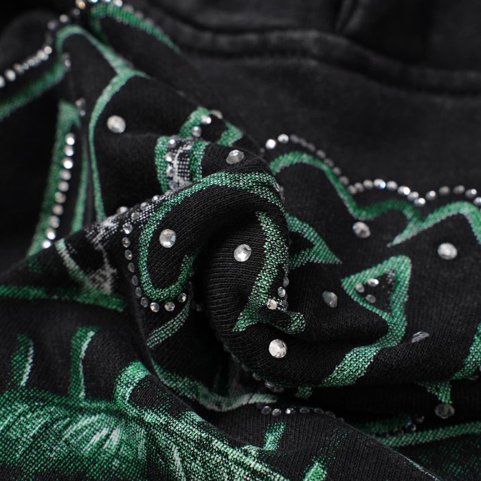 Godspeed Wash Green Gothic Rhinestone Blindfold Liberty Alien Lightning Hoodie 2 colors 29525003