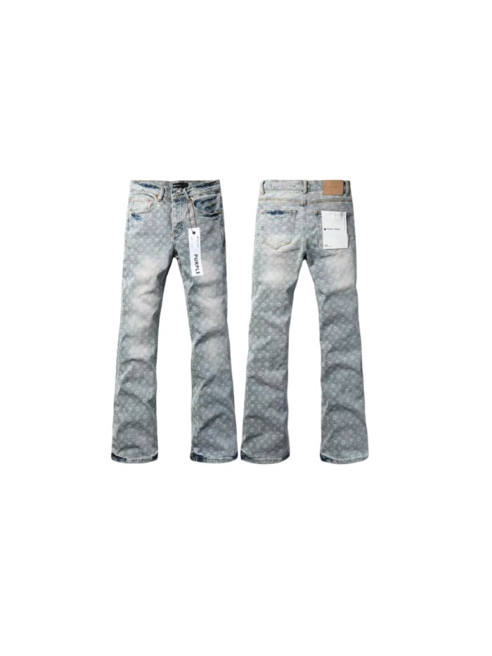 Purple Brand 1:1 quality version Light Acid Wash All Over P Logo Flower Jacquard Flare Jeans 29524719