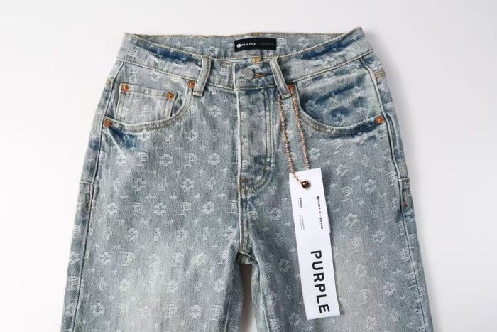 Purple Brand 1:1 quality version Light Acid Wash All Over P Logo Flower Jacquard Flare Jeans 29524719