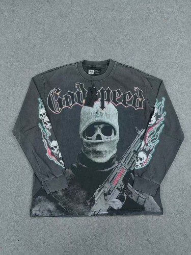 Godspeed Wash Gothic Letter Ski Mask Skull Rifle Sleeve Flame Long Sleeve T-Shirt 29523915