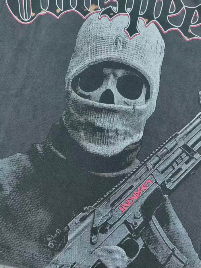 Godspeed Wash Gothic Letter Ski Mask Skull Rifle Sleeve Flame Long Sleeve T-Shirt 29523915