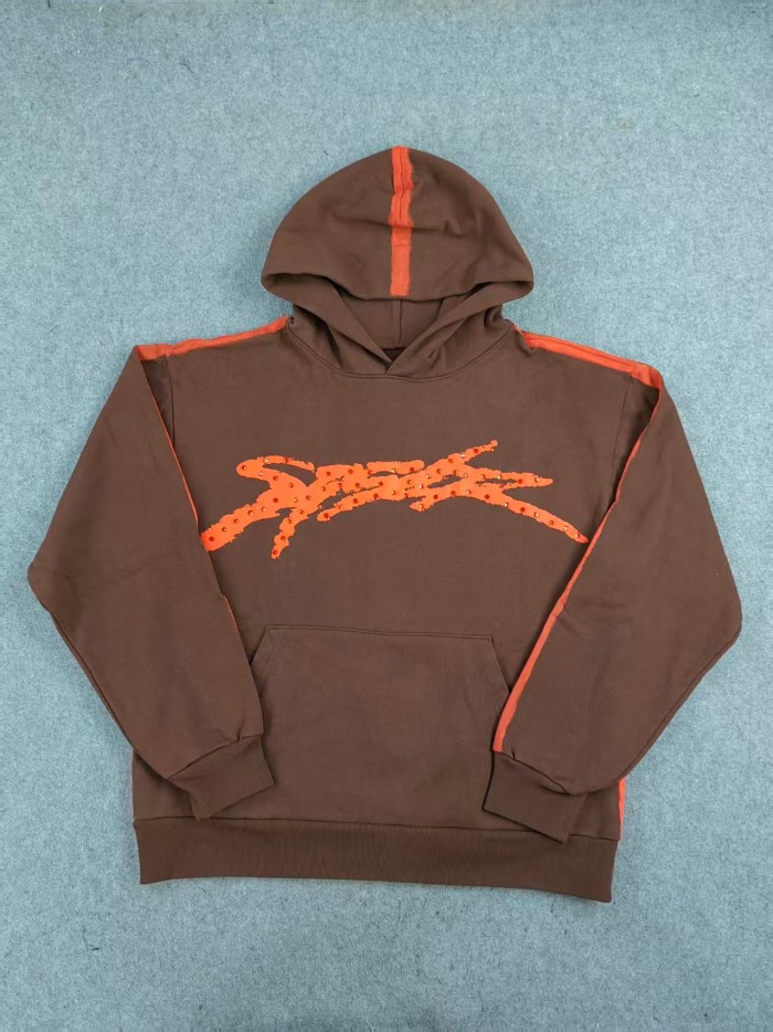 Sp5der [Big & Tall for weights up to 220 lbs]1:1 quality version Orange Brush Rhinestone Brown Hoodie & Pants Set 28893164