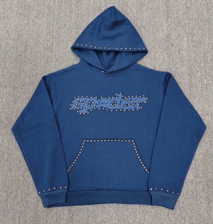 Sp5der All Over Silver Rivet Letter Hood Pocket Cuff Trim Hoodie 29527721