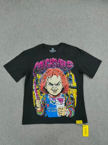 Cough Syrup Horror Hip Hop Streetwear Front Chucky Doll Knife Syrup Cup Drip Graffiti Letter Cartoon Print Oversized T-Shirt 29344001