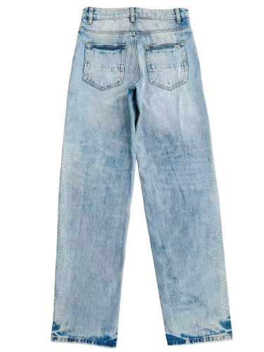 [50% Off]Amiri 1:1 quality version Light Blue Rhinestone Jeans 28389368