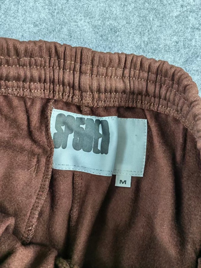 Sp5der [Big & Tall for weights up to 220 lbs]1:1 quality version Orange Brush Rhinestone Brown Hoodie & Pants Set 28893164