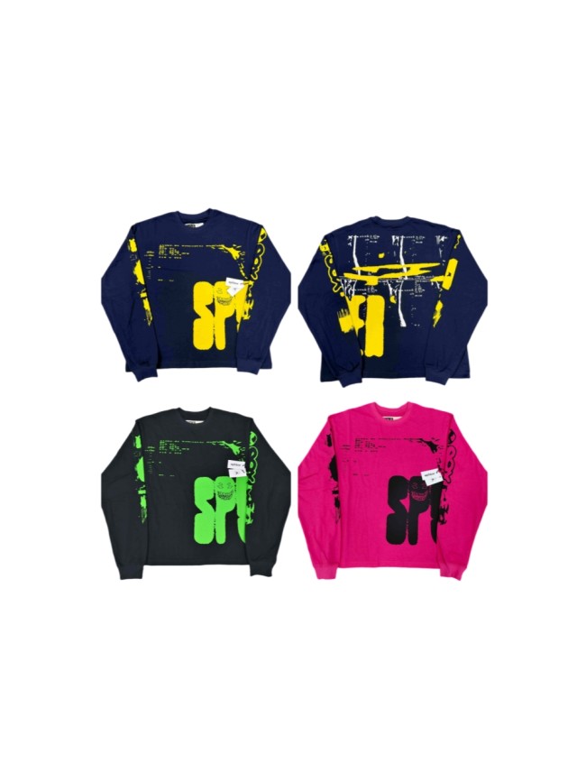 Sp5der Big SP Graffiti Smiley Back Spider Web Tech Print Long Sleeve T-shirt 3 colors 29527699