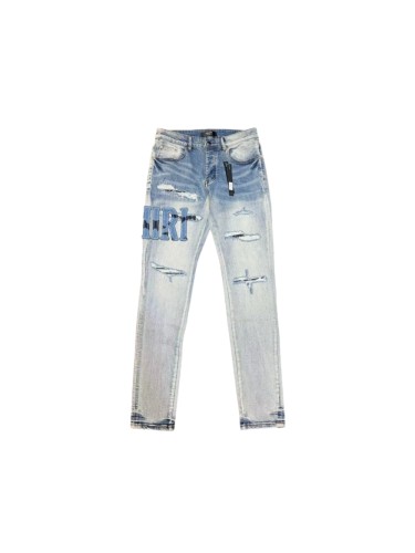 Amiri 1:1 quality version Wash Slim Camo Patch IRI Letter Rip White Bandage Jeans 29528411