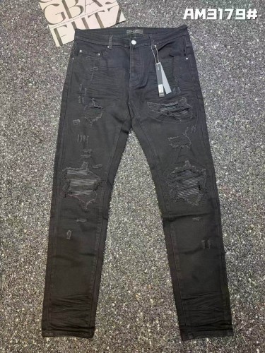 Amiri 1:1 quality version Black Coated Heavy Rip Black Stripe Bandage Patch Slim Jeans 29528415