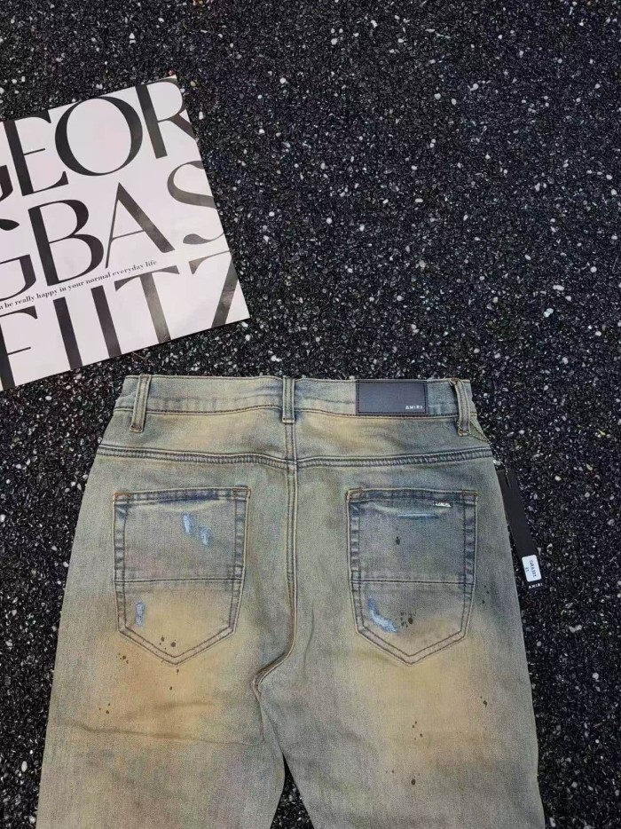 Amiri 1:1 quality version Mud Wash Distressed Rip Black Stripe Bandage Patch Slim Jeans 29528413
