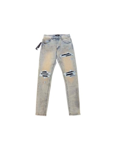 Amiri 1:1 quality version Mud Wash Distressed Rip Black Stripe Bandage Patch Slim Jeans 29528413