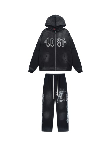 [50% Off]Lost Intricacy Chest hot diamond zipper Hoodie & Pants Set 28429746