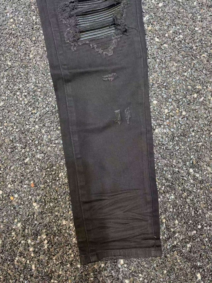 Amiri 1:1 quality version Black Coated Heavy Rip Black Stripe Bandage Patch Slim Jeans 29528415
