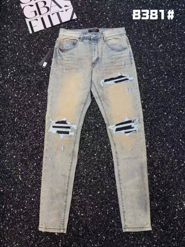Amiri 1:1 quality version Mud Wash Distressed Rip Black Stripe Bandage Patch Slim Jeans 29528413
