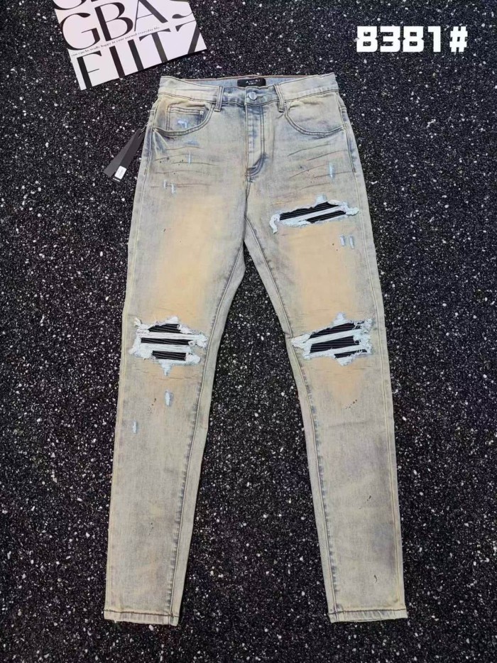 Amiri 1:1 quality version Mud Wash Distressed Rip Black Stripe Bandage Patch Slim Jeans 29528413
