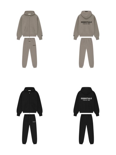 [50% Off]Fear Of God (Essentials) [Big & Tall for weights up to 220 lbs]1:1 quality version ALWAYS ON Classic Zipper Style Back Silicone Letter Hoodie & Sweatpants Set 2 colors 28389990