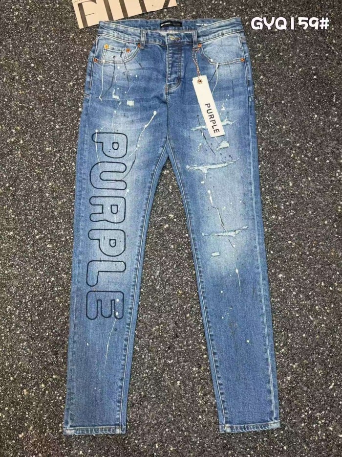 Purple Brand 1:1 quality version Wash Vertical Letter Paint Splatter Subtle Rip Slim Jeans 29528743