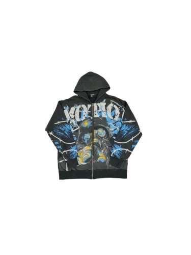 Mixed Emotion Gas Mask Wasteland Style Zipper Print Washed Hoodie 29116525