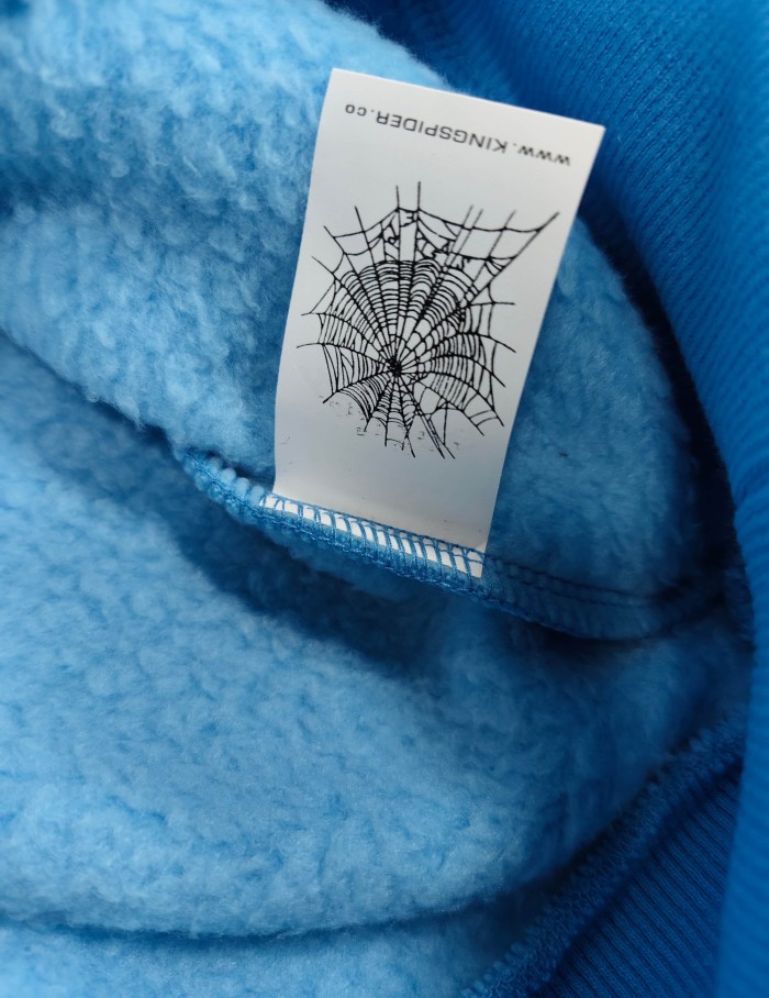 Sp5der Baby Blue White Spider Web Print Grey Letter Oversized Hoodie 29528823