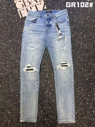 Amiri 1:1 quality version Wash Blue Slim Multi Rip Black Stripe Bandage Patch Stretch Jeans 29528463