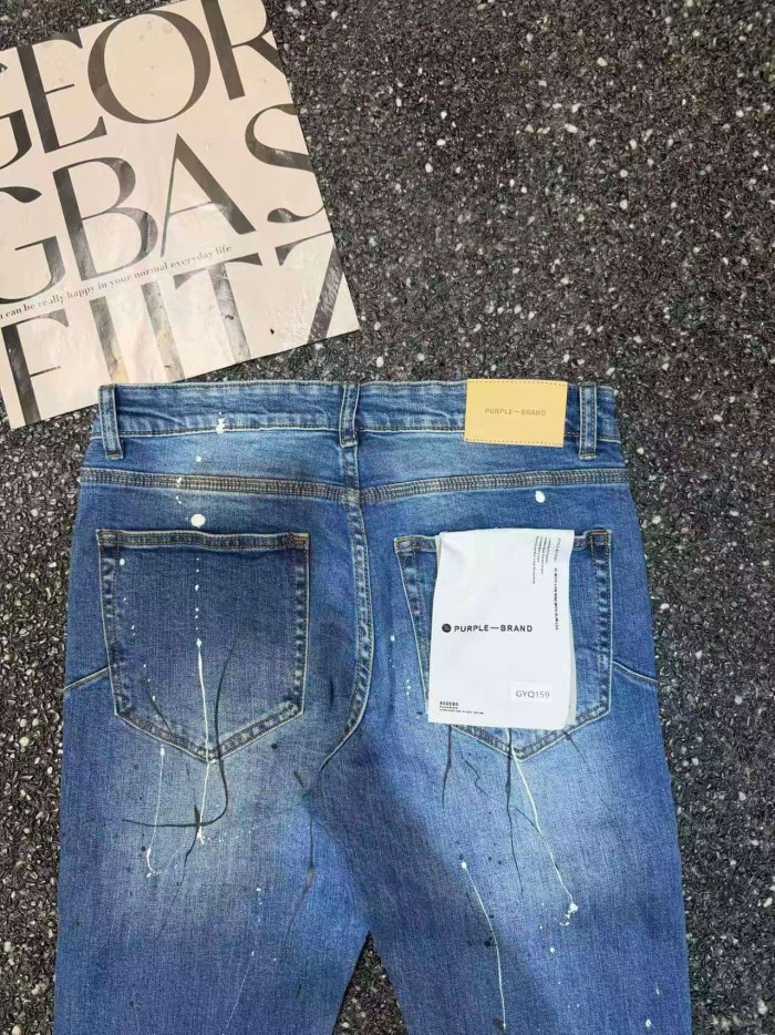 Purple Brand 1:1 quality version Wash Vertical Letter Paint Splatter Subtle Rip Slim Jeans 29528743