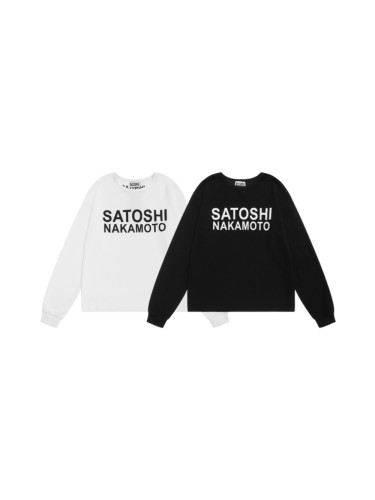 Satoshi Nakamoto Waffle Knit Chest Large Letter Crewneck Long Sleeve Tee 2 colors 29531085