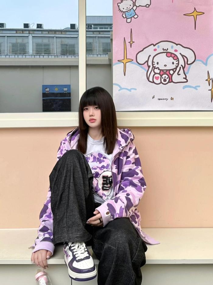 A Bathing Ape Bape 1:1 quality version Purple Camouflage Classic Shark Zip Up Couple Hoodie 29530934