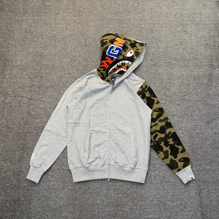 A Bathing Ape Bape 1:1 quality version Shark Spliced Camouflage WGM Logo Zip Couple Hoodie 2 colors 29530948
