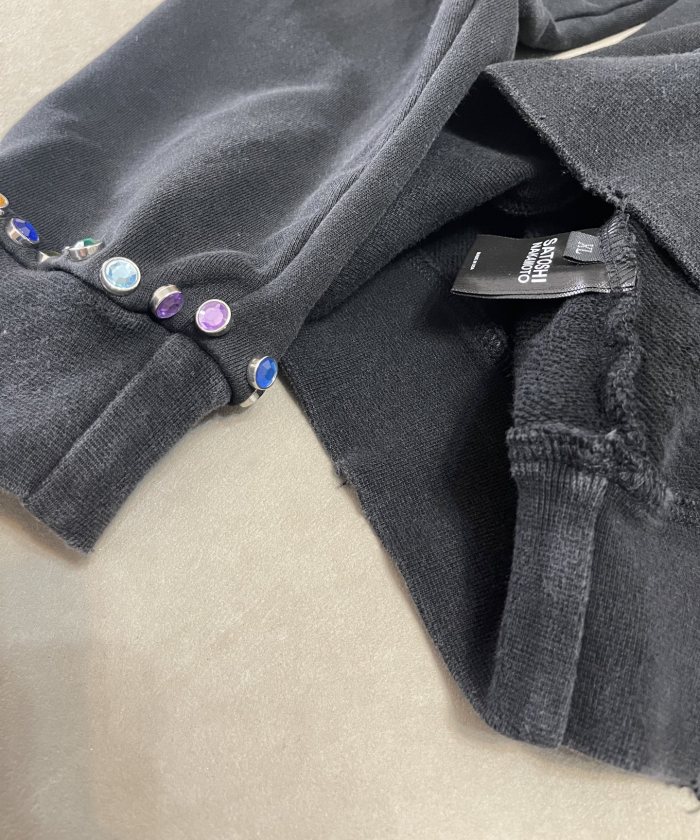 Satoshi Nakamoto Washed Black Rhinestone Letter Hoodie