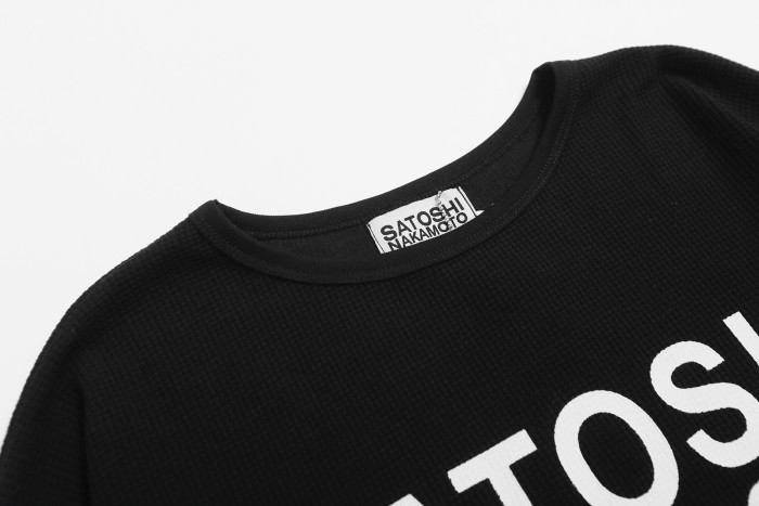 Satoshi Nakamoto Waffle Knit Chest Large Letter Crewneck Long Sleeve Tee 2 colors 29531085