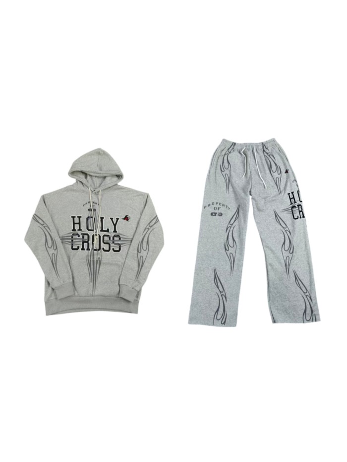 Hellstar Studio Fleece Holy Cross Flame Totem Print Hoodie & Pants Set 29500793