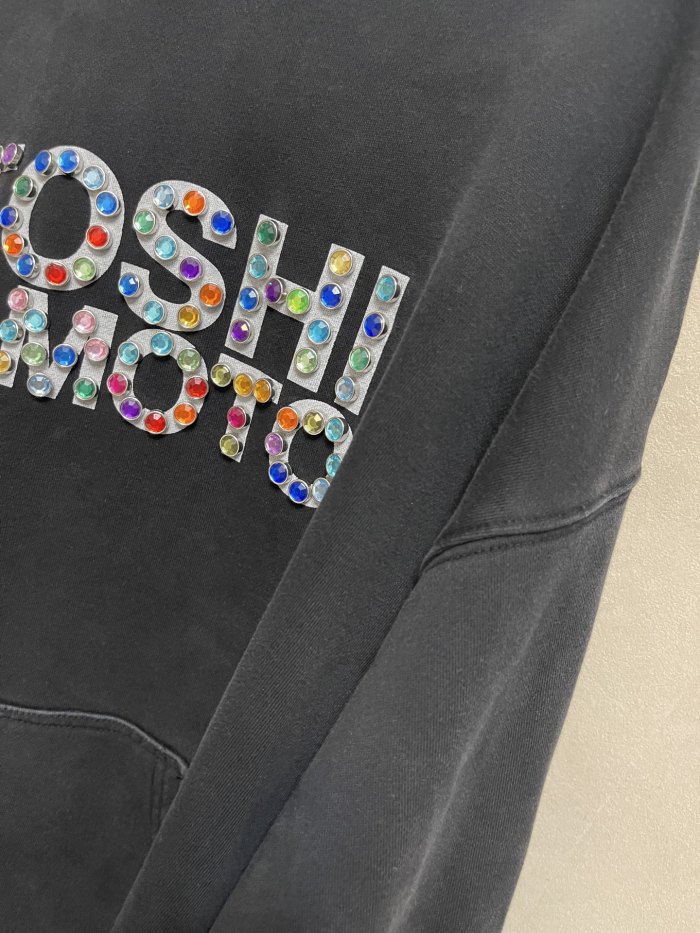 Satoshi Nakamoto Washed Black Rhinestone Letter Hoodie