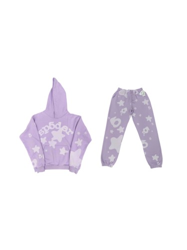 Sp5der Lavender All Over White Sp5der Letter Star Print Oversized Hoodie & Pants Set 29528847