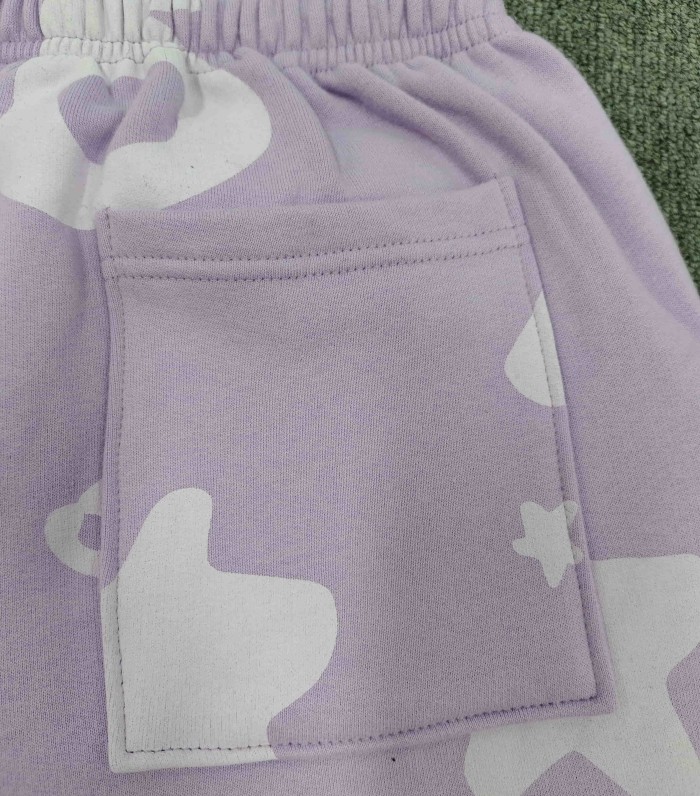 Sp5der Lavender All Over White Sp5der Letter Star Print Oversized Hoodie & Pants Set 29528847