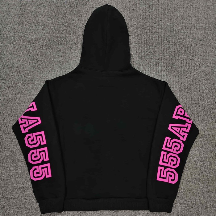 Sp5der Chest Pink CHNOPHO Varsity Letter Sleeve 555A Vertical Letter Hoodie 29530615