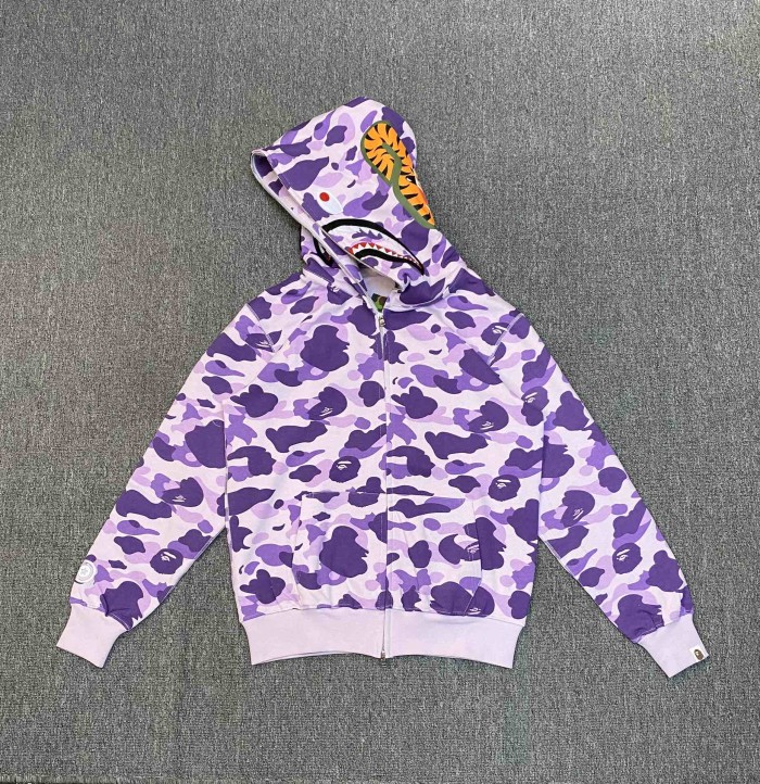 A Bathing Ape Bape 1:1 quality version Purple Camouflage Classic Shark Zip Up Couple Hoodie 29530934