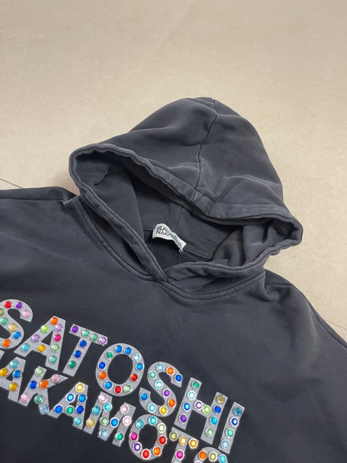 Satoshi Nakamoto Wash Chest Colorful Rhinestone Large Letter Cuff Rhinestone Hoodie 29531088