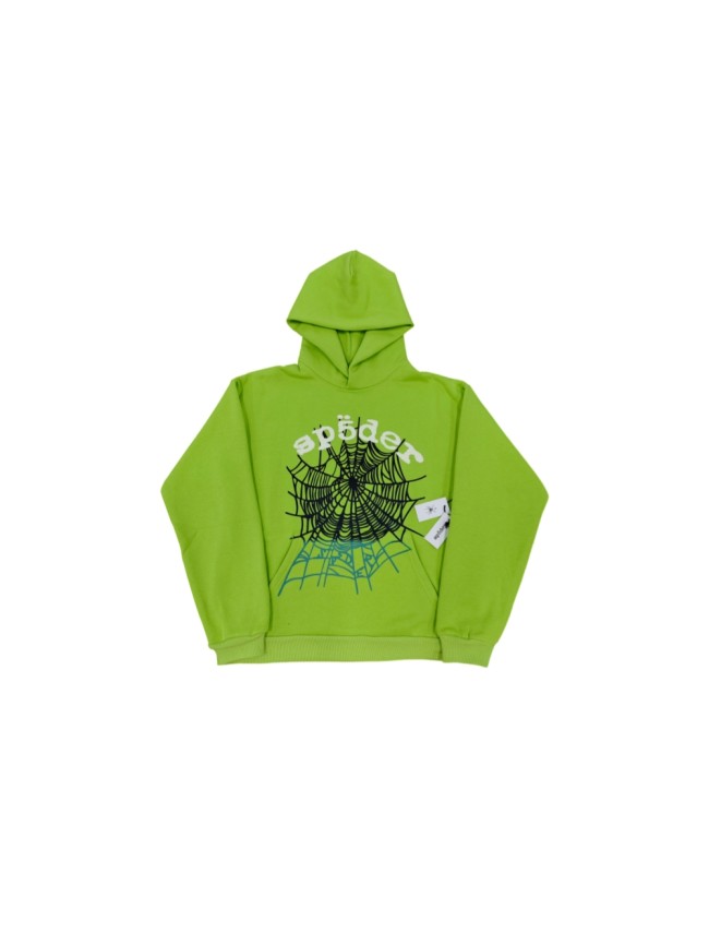 Sp5der Neon Green White Letter Black Blue Gradient Spider Web Print Hoodie 29530611