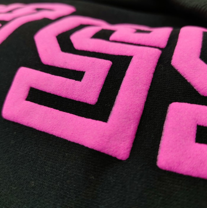 Sp5der Chest Pink CHNOPHO Varsity Letter Sleeve 555A Vertical Letter Hoodie 29530615