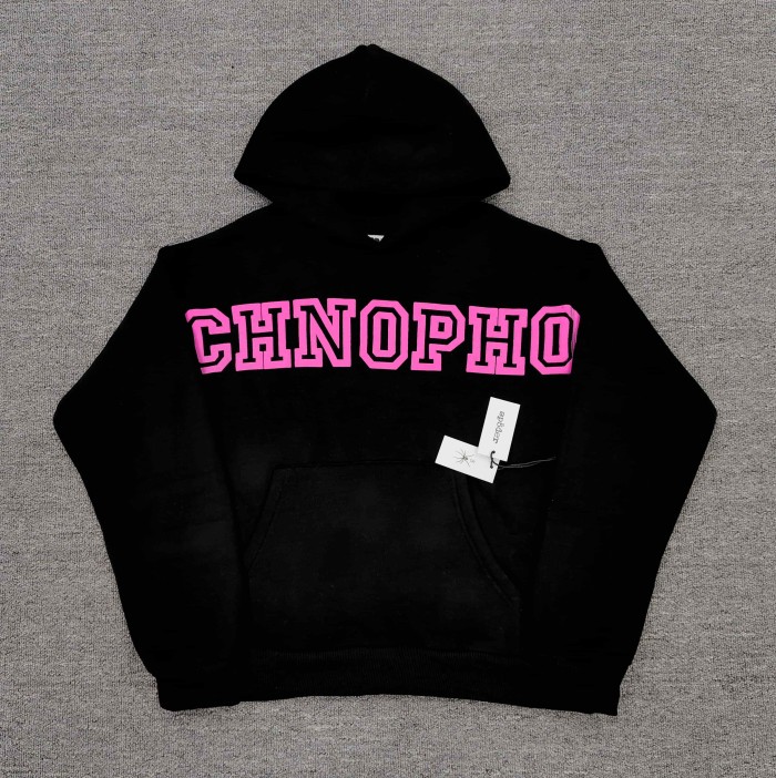 Sp5der Chest Pink CHNOPHO Varsity Letter Sleeve 555A Vertical Letter Hoodie 29530615