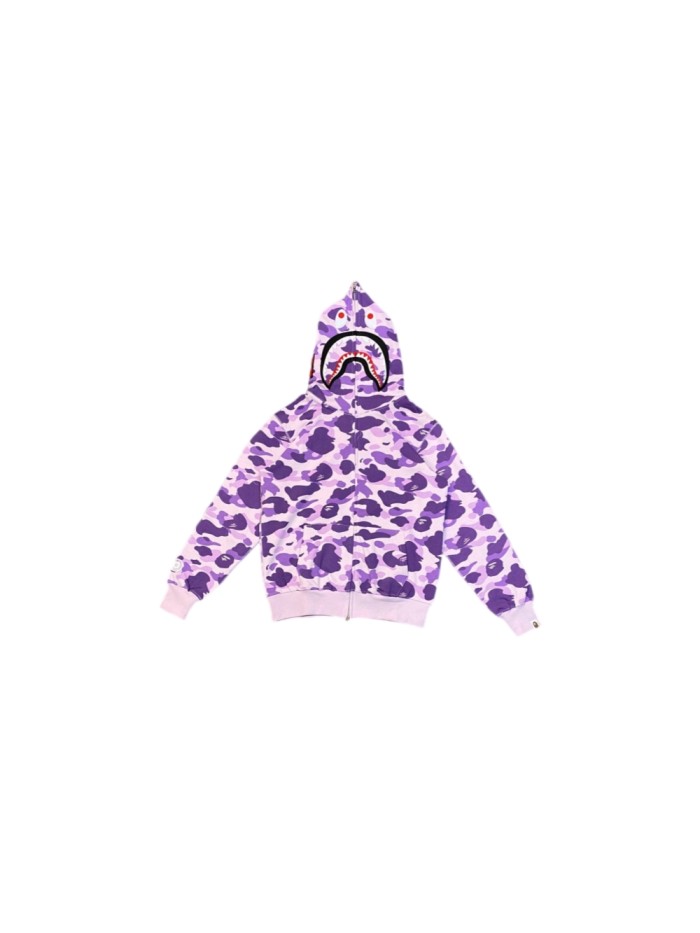 A Bathing Ape Bape 1:1 quality version Purple Camouflage Classic Shark Zip Up Couple Hoodie 29530934