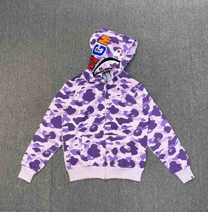 A Bathing Ape Bape 1:1 quality version Purple Camouflage Classic Shark Zip Up Couple Hoodie 29530934