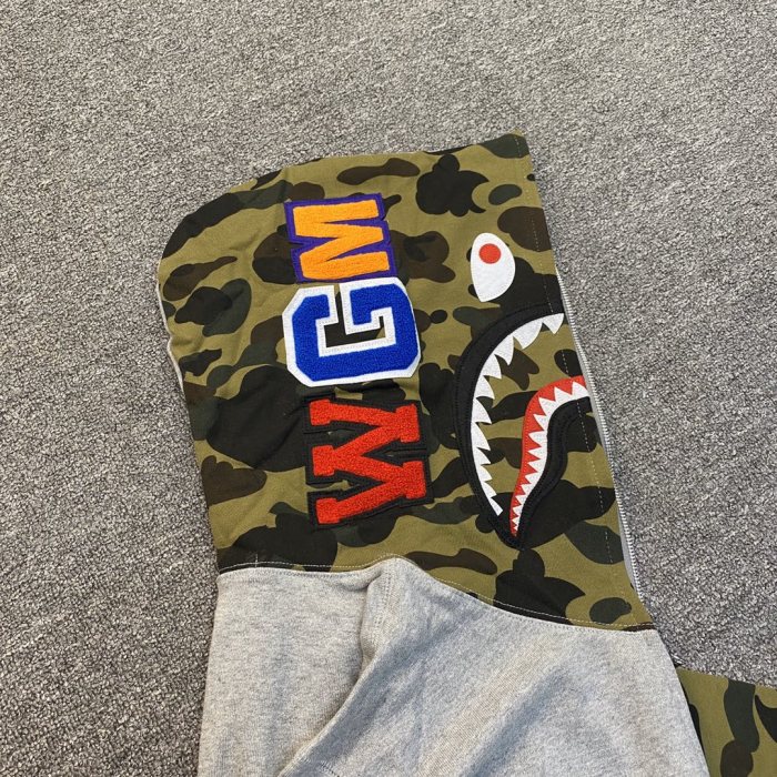 A Bathing Ape Bape 1:1 quality version Shark Spliced Camouflage WGM Logo Zip Couple Hoodie 2 colors 29530948