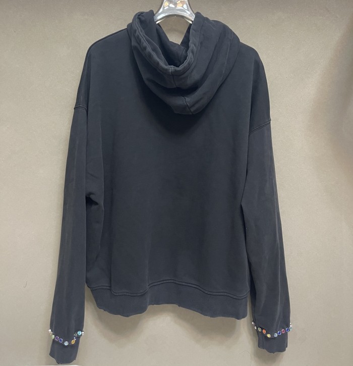 Satoshi Nakamoto Washed Black Rhinestone Letter Hoodie