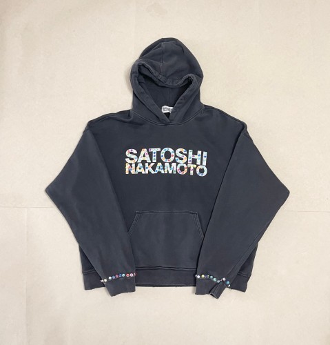 Satoshi Nakamoto Wash Chest Colorful Rhinestone Large Letter Cuff Rhinestone Hoodie 29531088
