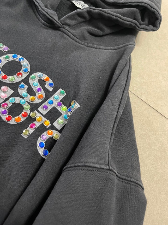 Satoshi Nakamoto Wash Chest Colorful Rhinestone Large Letter Cuff Rhinestone Hoodie 29531088