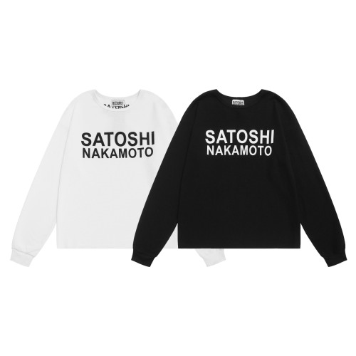 Satoshi Nakamoto Waffle Knit Chest Large Letter Crewneck Long Sleeve Tee 2 colors 29531085