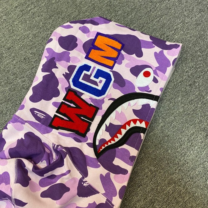 A Bathing Ape Bape 1:1 quality version Purple Camouflage Classic Shark Zip Up Couple Hoodie 29530934