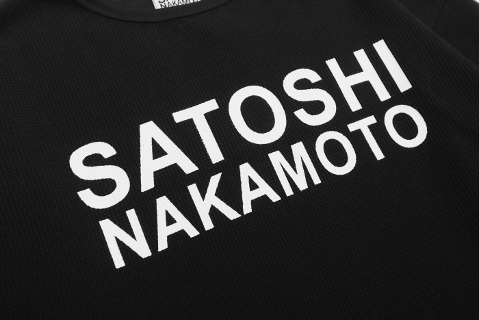 Satoshi Nakamoto Waffle Knit Chest Large Letter Crewneck Long Sleeve Tee 2 colors 29531085